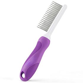 Pet Comb with Long & Short Stainless Steel Teeth for Removing Matted Fur; Knots & Tangles – Detangler Tool Accessories for Safe & Gentle DIY Dog & Cat