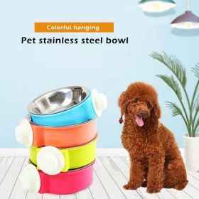 Pet Stainless Steel Bowl Hanging Cage Type Fixed Cute Dog Basin Cat Supplies Puppy Food Drinking Water Feeder Pets Accessories (Color: Green)