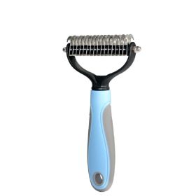 Pet Grooming Tool 2 Sided Undercoat Rake for Dogs - Safe Dematting Comb for Easy Mats & Tangles Removing -Pet Brush-Dog Grooming-Grooming Tool (Color: Blue)