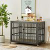 Furniture style dog crate wrought iron frame door with side openings, Grey, 43.3''W x 29.9''D x 33.5''H.