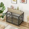 Furniture style dog crate wrought iron frame door with side openings, Grey, 38.4''W x 27.7''D x 30.2''H.