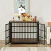 Furniture style dog crate wrought iron frame door with side openings, Grey, 43.3''W x 29.9''D x 33.5''H.